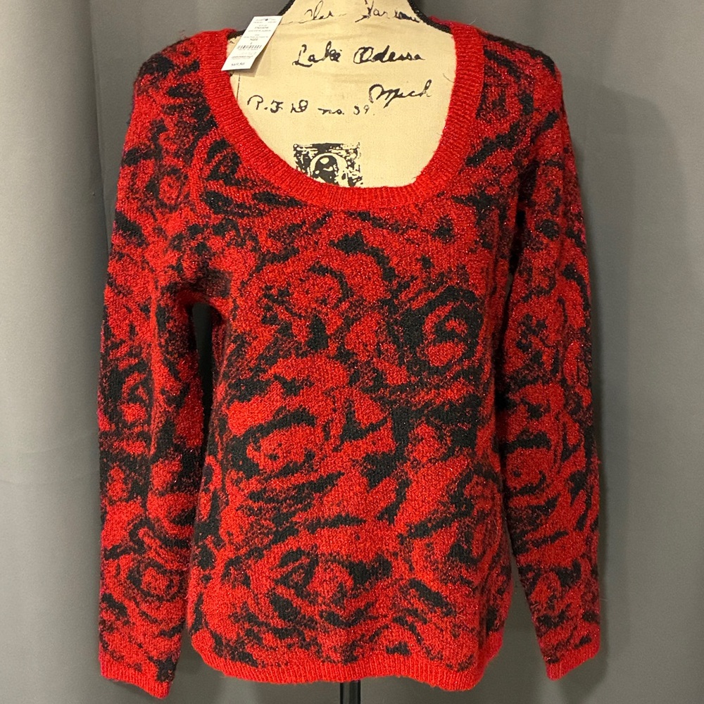 White House Black Market Red and Black Knit Sweater.